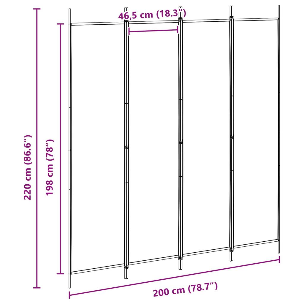 4 Panel Room Divider Beige 200 X 220 Cm Fabric