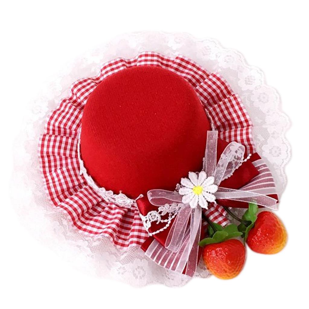 Strawberry Bow Y2K Style Balletcore Mini Bowler Hat Hair Clip Mini Top Hat Bow Plaids Hair Clip Strawberry Style