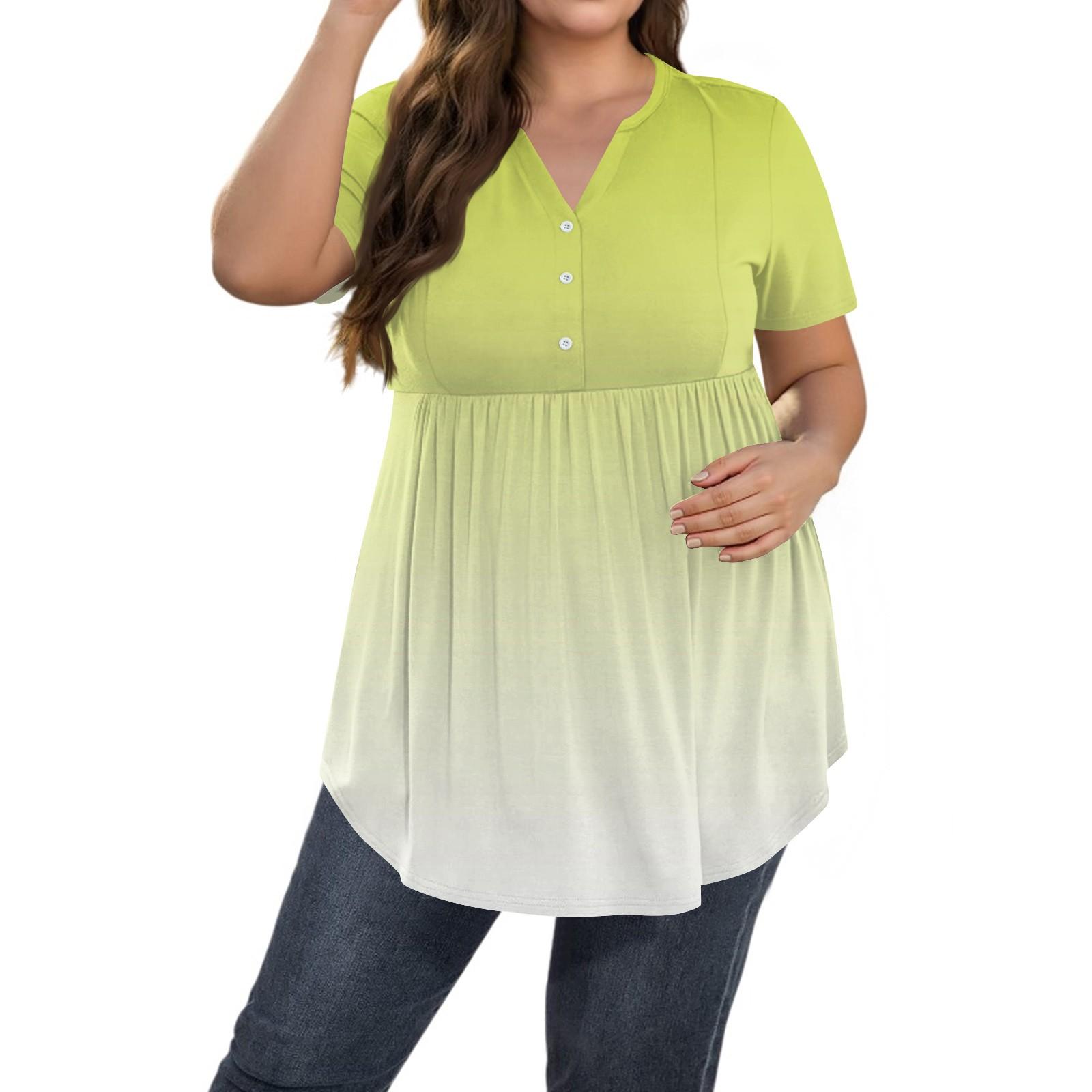 

Женский принтованный топ большого размера с V-образным вырезом и застежкой на пуговицы, повседневный топ с короткими рукавами и свободным кроем XL жёлтый