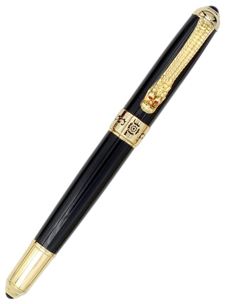 Gullor Fountain Pen with Ink Golden Dragon Executive Smooth Fine Black Converter, Clip, Pen, Writing, Nib,