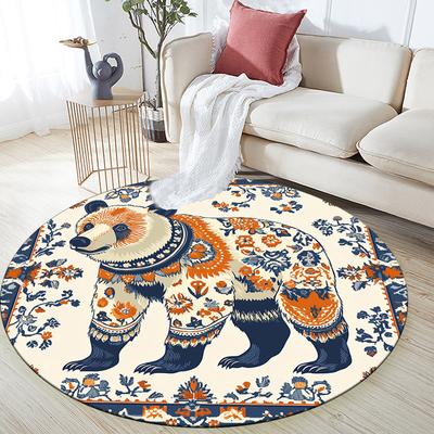 Flower Animals,Round Area Rug,Carpet Rug for Living Room Bedroom Sofa Playroom Decor,Non-slip Floor Mat