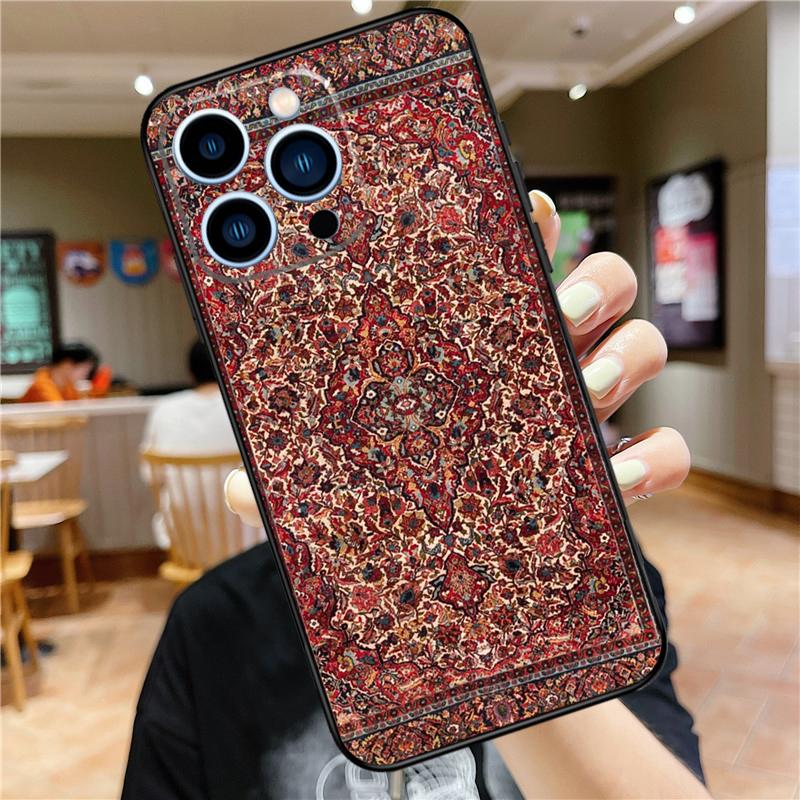 Persian Carpet Floral Pattern Phone Case For iPhone 11 12 13 14 16 15 Pro Max Mini XS X XR 7 8 Plus Soft Cover Shell