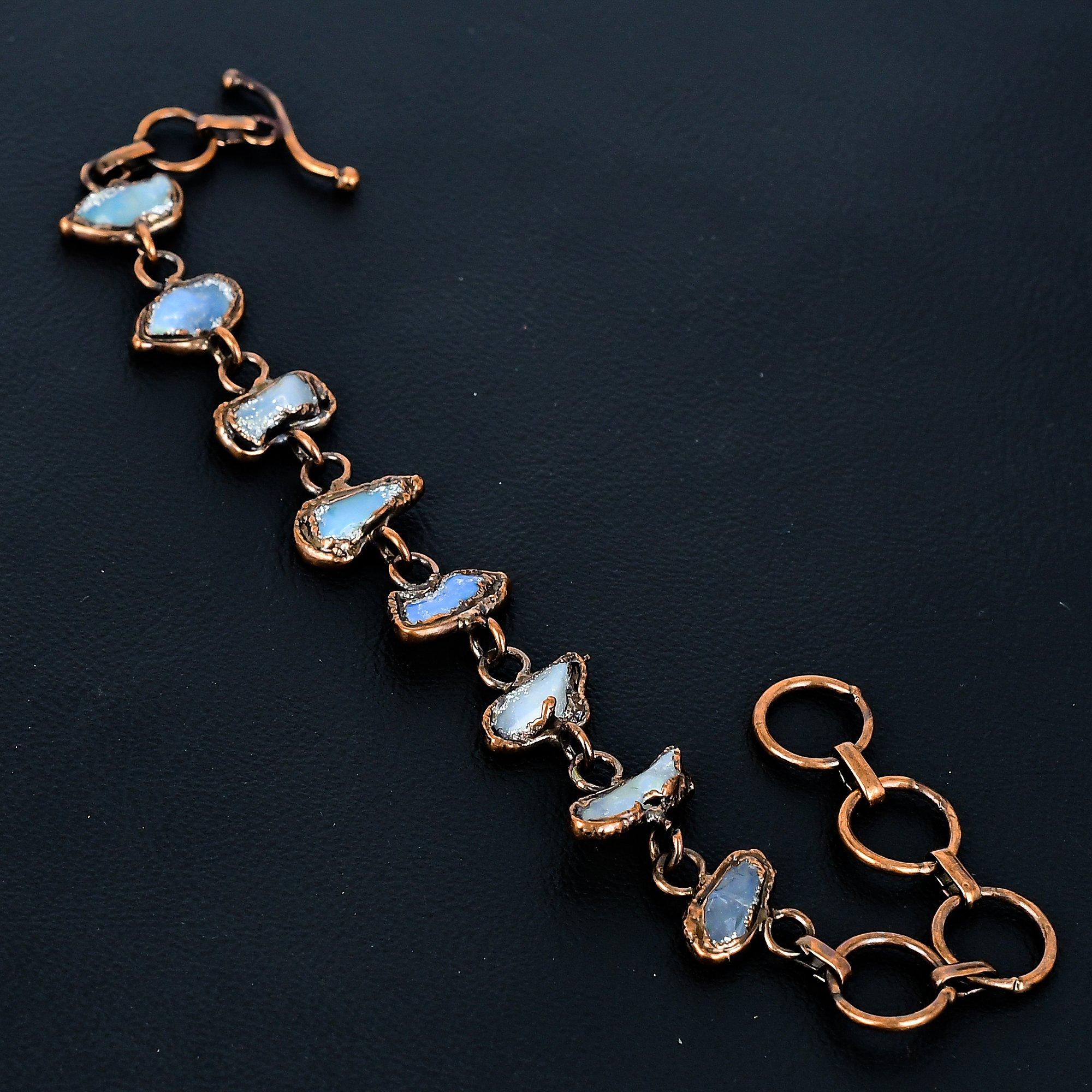 

Браслет из радужного лунного камня, ювелирное изделие из драгоценного камня, браслет с гальванопокрытием медью, регулируемый, ручной работы, красивый ювелирный браслет