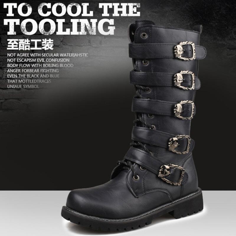 Vysoce kvalitní pánské gotické boty punkový styl streetové motocyklové boty do půl lýtka kožené boty zimní plyšové teplé boty pro muže