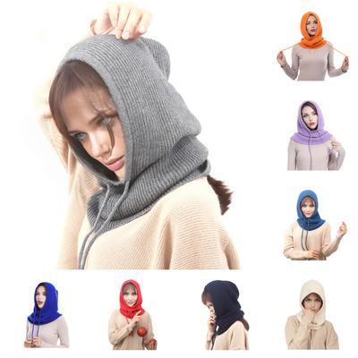 Pletená čiapka šál kombinácia jednofarebná nastaviteľná so šnúrkou s kapucňou šál na krk dámska