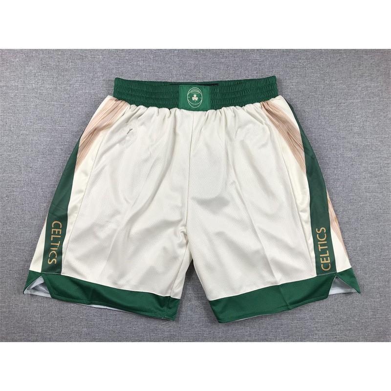 Boston Celtics Basketball Shorts Men Women Cotton Athletic Workout Green White Embroidered NBA Team Style