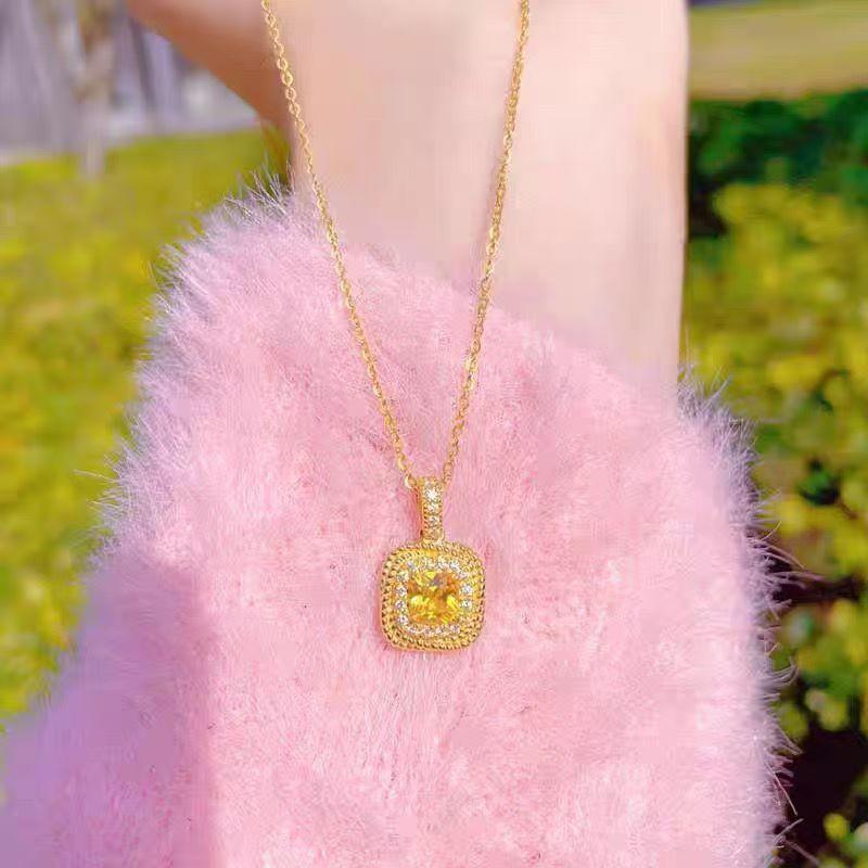 classics inlay diamond square yellow crystal necklace Creative design simple and luxurious collar chain wedding jewelry