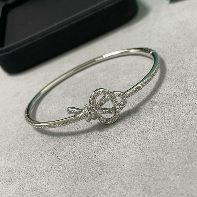 Stainless Steel V-Gold Plated Key Charm Knot Bracelet With Full Rhinestone Embellishment Handcrafted Hollow Design Women