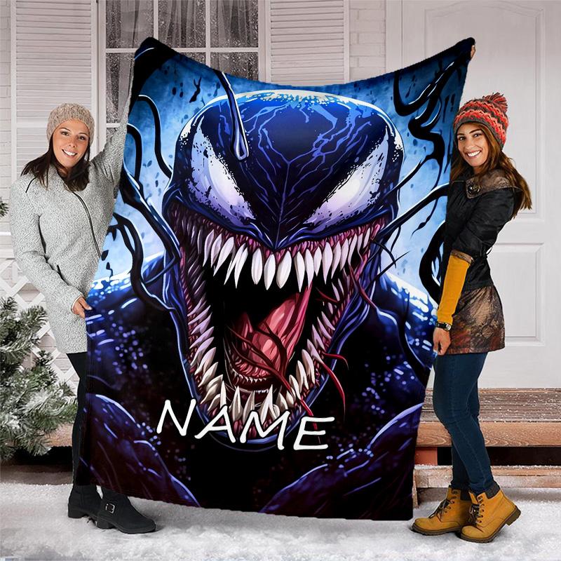 Customizable Venom Throw Blanket – Personalized Name, All-Season Cozy Snug Blanket, Machine Washable, Personalized Blanket