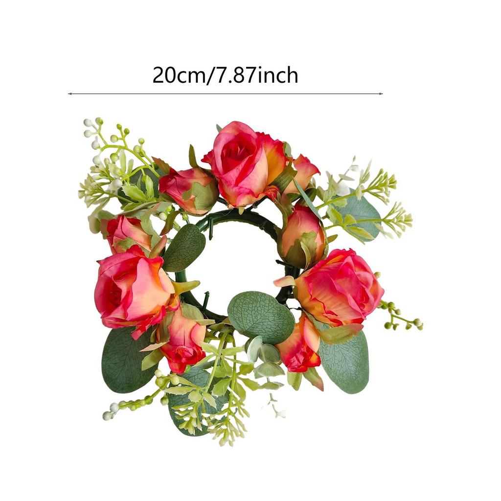 Candle Ring Candleholder Decoration Ornament Artificial Flowers Wreath Candlestick Holder for Tabletop Wedding Front Door