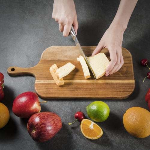 Acacia Wood Cutting Board, Large, with Handle, Natural Material, Lightweight, Eco-Friendly, Stylish Kitchen Board, Lunch Tray, Pizza, Bread, Steak Pla