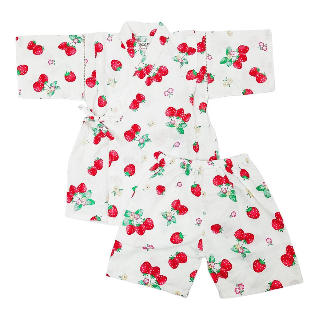 Jinbei for Made with Japanese Strawberry 130cm Kids, Girls, 100% Cotton, Fabric, Pattern, White,