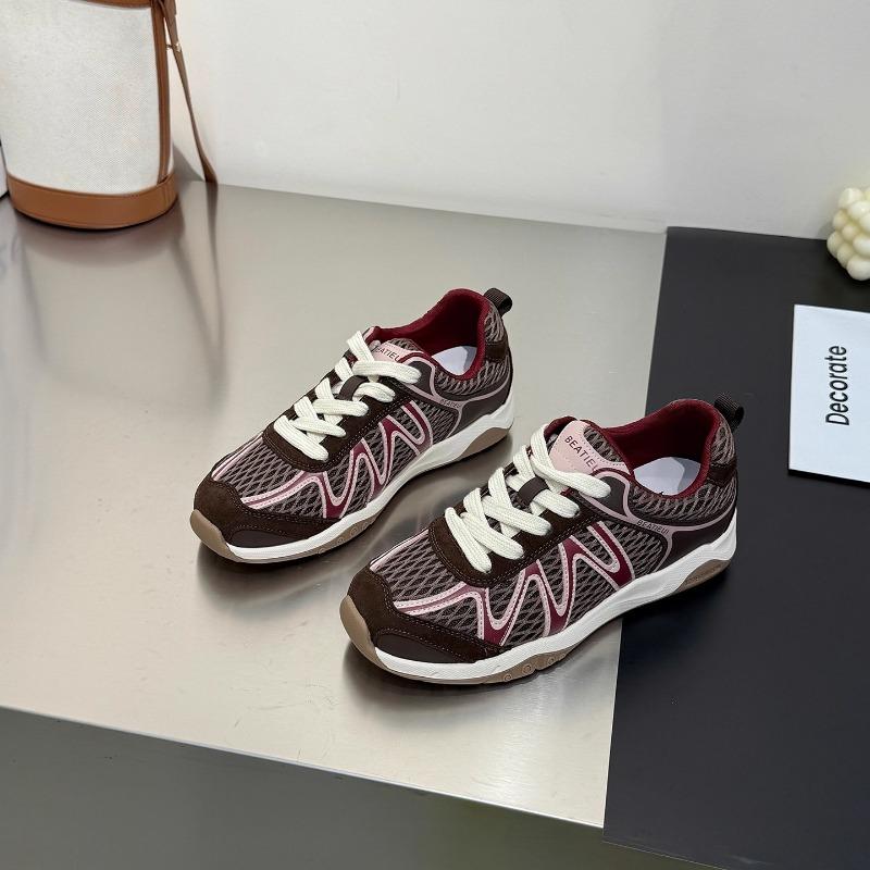 

Кожаная сетка женские ранняя осень новые круглый носок толстая подошва дышащие повседневные спортивные туфли прилив 40 коричневый