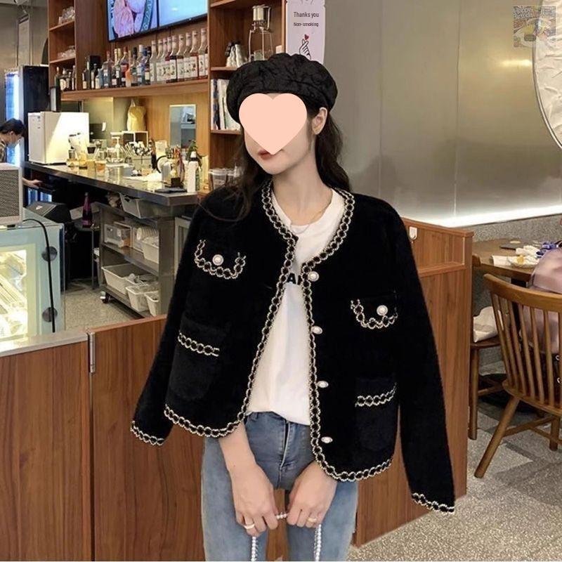 Palton elegant din imitație de nurcă 2025: Cardigan Tricotat Fragrant Pearl, Modă Versatilă Toamnă-Iarnă