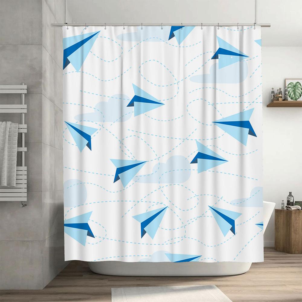 Paper Airplane Blue White Waterproof Shower Curtain Bath Room Decor Waterproof Shower Curtains for Bathroom Modern Simple Style