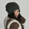 Autumn and winter new% all-wool small crimping cold hat warm ear protection wool hat solid color knitted hat
