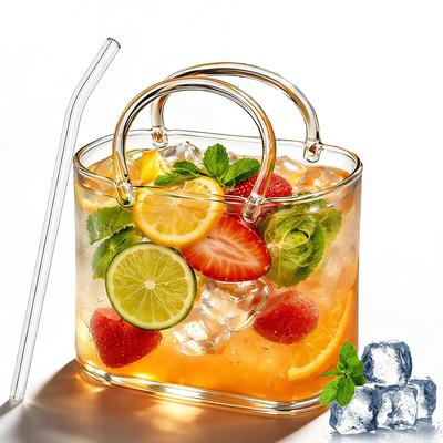 Purse Drinking Glass, Glass Purse for Drinks, Unique Wine Glasses with Straw, Decorative Fish Bowl Vase with Straw, Handbag Vase