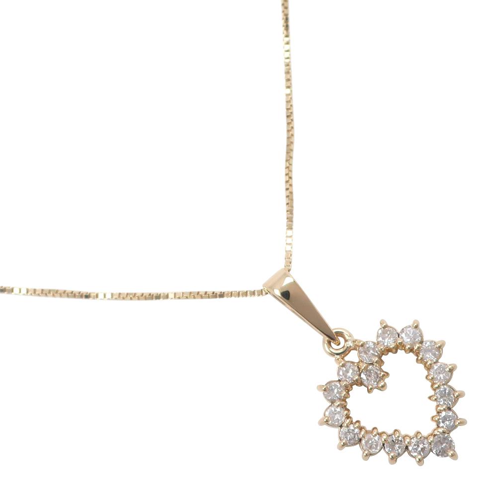 

heart Necklace K18 yellow gold/diamond heart 2.2g Women Used