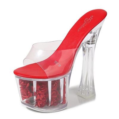 Zapatos de mujer Sandalias de plataforma de tacón alto grueso Zapatillas de cristal transparente Serie 10367 Tacón de 17 cm Plataforma de 7 cm LFD