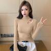 Women's Black Ribbed Slimming Semi-High Neck Knitted Top - Long Sleeve Autumn/Winter Fashion