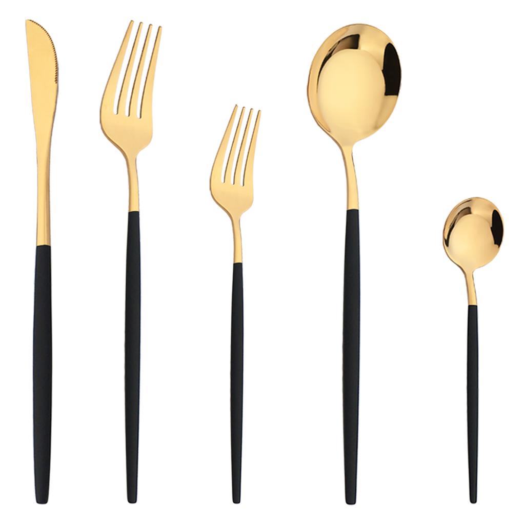 5Pcs Gold Dinnerware Set Stainless Steel Tableware Knife Dessert Fork Coffee Spoon Cutlery Flatware Western Kiechen Silverware
