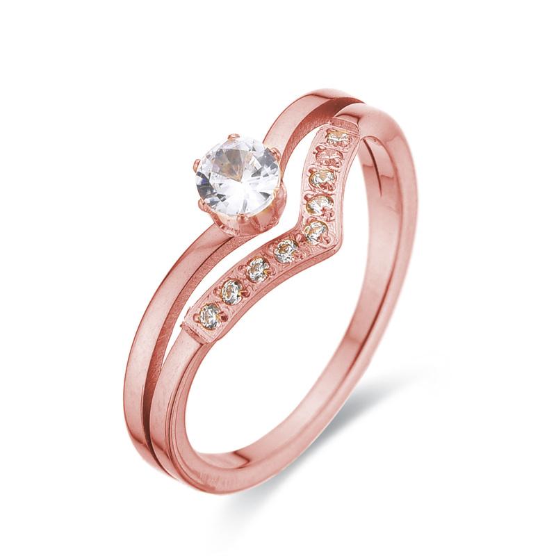 

Распродажа Стиль Двойные Сердца Кристалл Высококачественная Нержавеющая Сталь Обручальное Кольцо Изысканные Кристалл Титан Стальные Ювелирные Изделия 9 розового золота