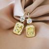 Luxurious and Fashionable Hot Selling Yellow Diamond Square Zircon Women's Earrings, Simple and Versatile Earrings