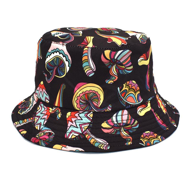 Unisex Bucket Hat with All-Over Mushroom Print Lightweight Breathable Fabric Casual Outdoor Sun Protection Hat for Travel Beach Fishing