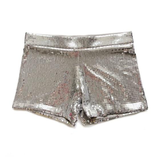 High Waist Shiny Sequins Shorts Women Glittery Straight Leg Party Stage Performance Clubwear