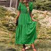 Mote sommerkjole for kvinner med rund hals og korte ermer, avslappet feriekjole