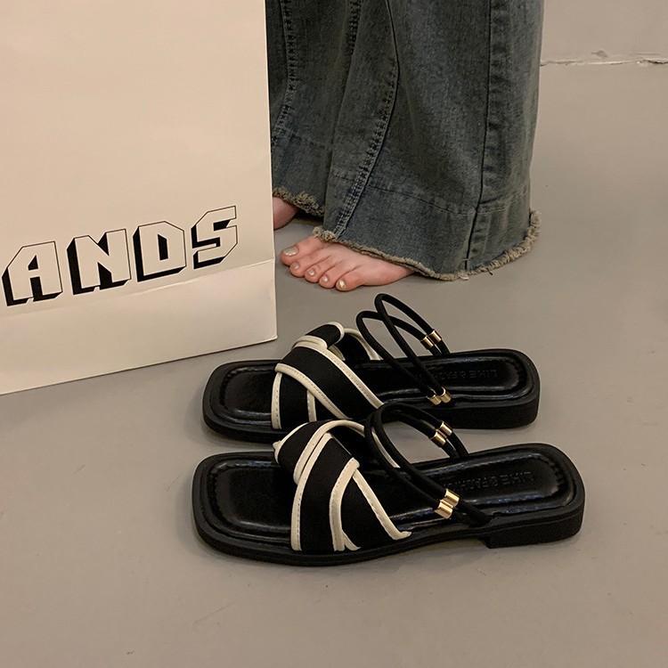 French fairy style flat bottom two wearing sandals female summer fashion with skirt temperament popular versatile Roman cool slippers