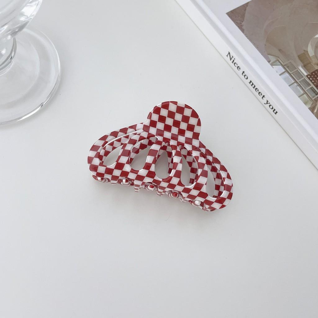 Vintage Plaid Series Red And White Hair Clamps For Women Handmade Pvc Fashion Accessories