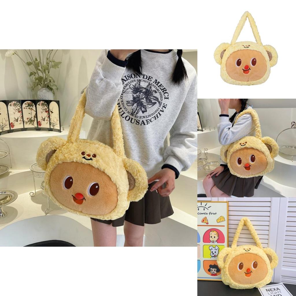 Butter Bear Plush Cartoon Shoulder Bag With Cotton Lining For Daily Use