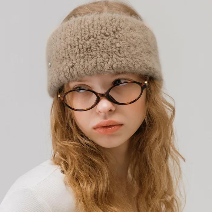 [RABBIT FUR] COIN HAIR BANDANA_LIGHT BROWN
