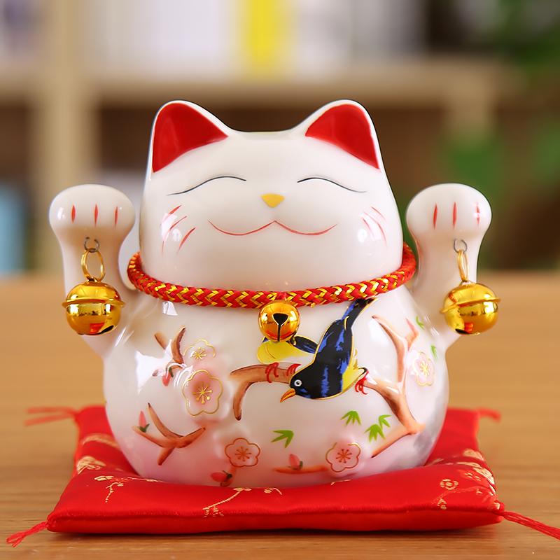 5 colių „Maneki Neko Lucky Cat“ ornamentas, keramikinis „Fortūnos katės“ statula Namų dekoratyvinė dovana „Feng shui Beckoning Cat Piggy Bank“