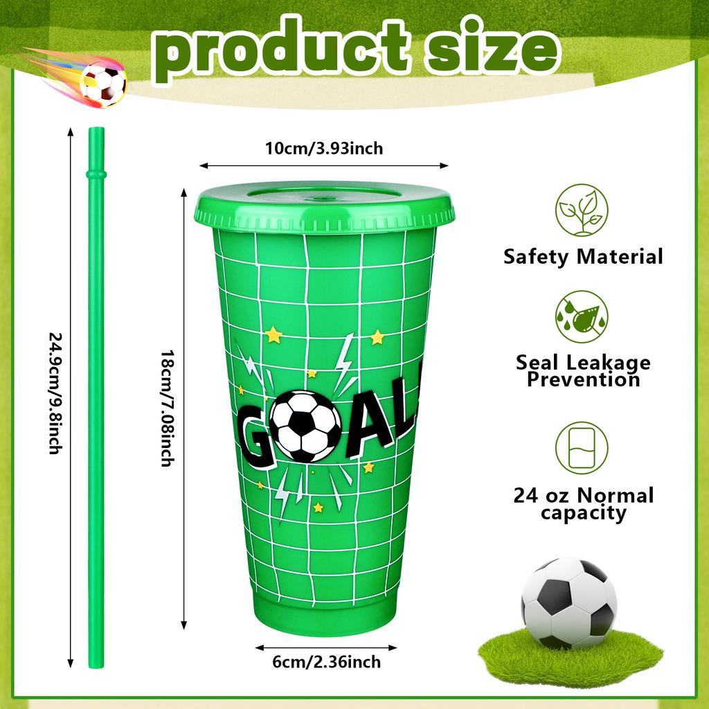 10 Pcs 24Oz Plastic Football Cups Reusable Tumbler With Lid And Straw Decorated Soccer Birthday Party Gifts For Coach Fan Men Wo