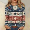 Long Sleeve Crewneck Shirt with Flag and Flower Print Casual Pullover Top for Women Comfortable Fit