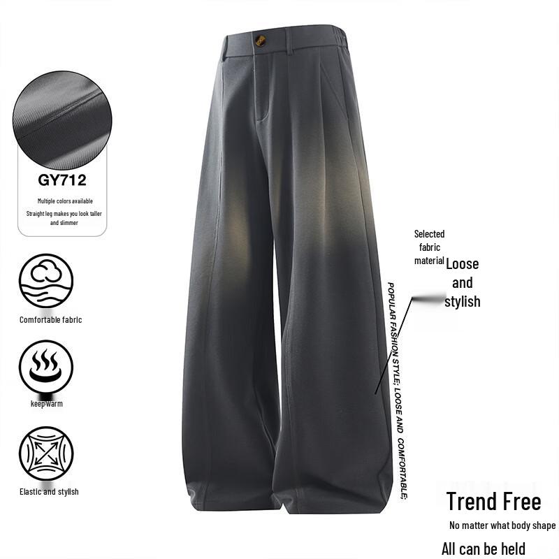 Men s Casual Wide Leg Straight Trousers L