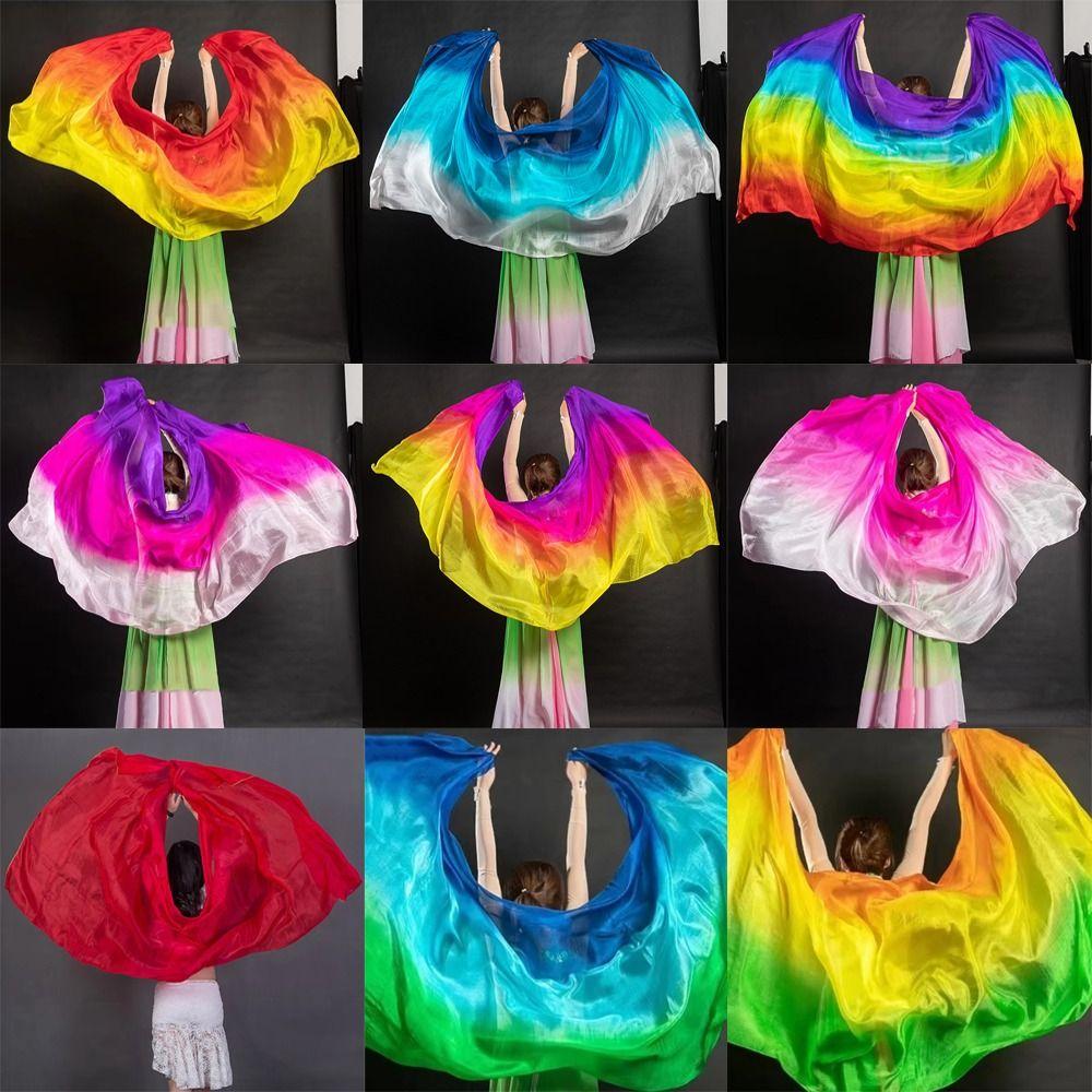 Gradient Color Veil Shawls 100% Silk Dancing Shawl Costumes Accessories Performance Dance Veil