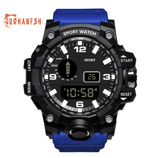 

Электронные часы с силиконовым ремешком, большим экраном, многофункциональные часы для занятий спортом на открытом воздухе синий