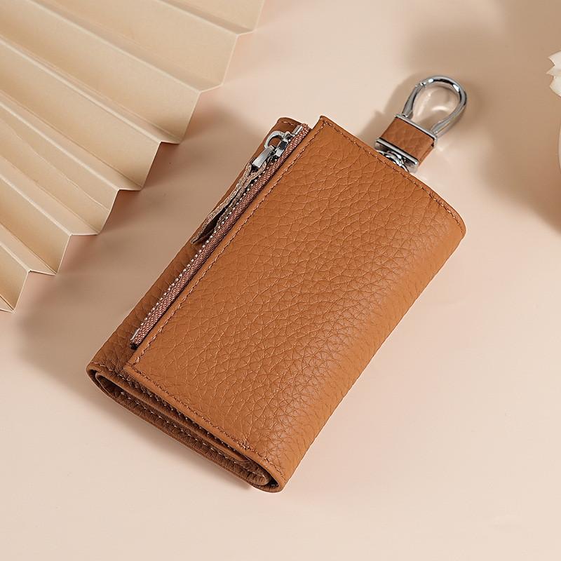 Genuine Leather Key Wallet With Zipper Coin Purse For Women Home Storage