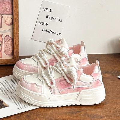 Kadınlar için Moda Tasarımcısı Platform Spor Ayakkabılar Moda Rahat Beyaz İlkbahar Sonbahar Tahta Ayakkabılar Kadın Pembe Dantel Spor Zapatillas Mujer