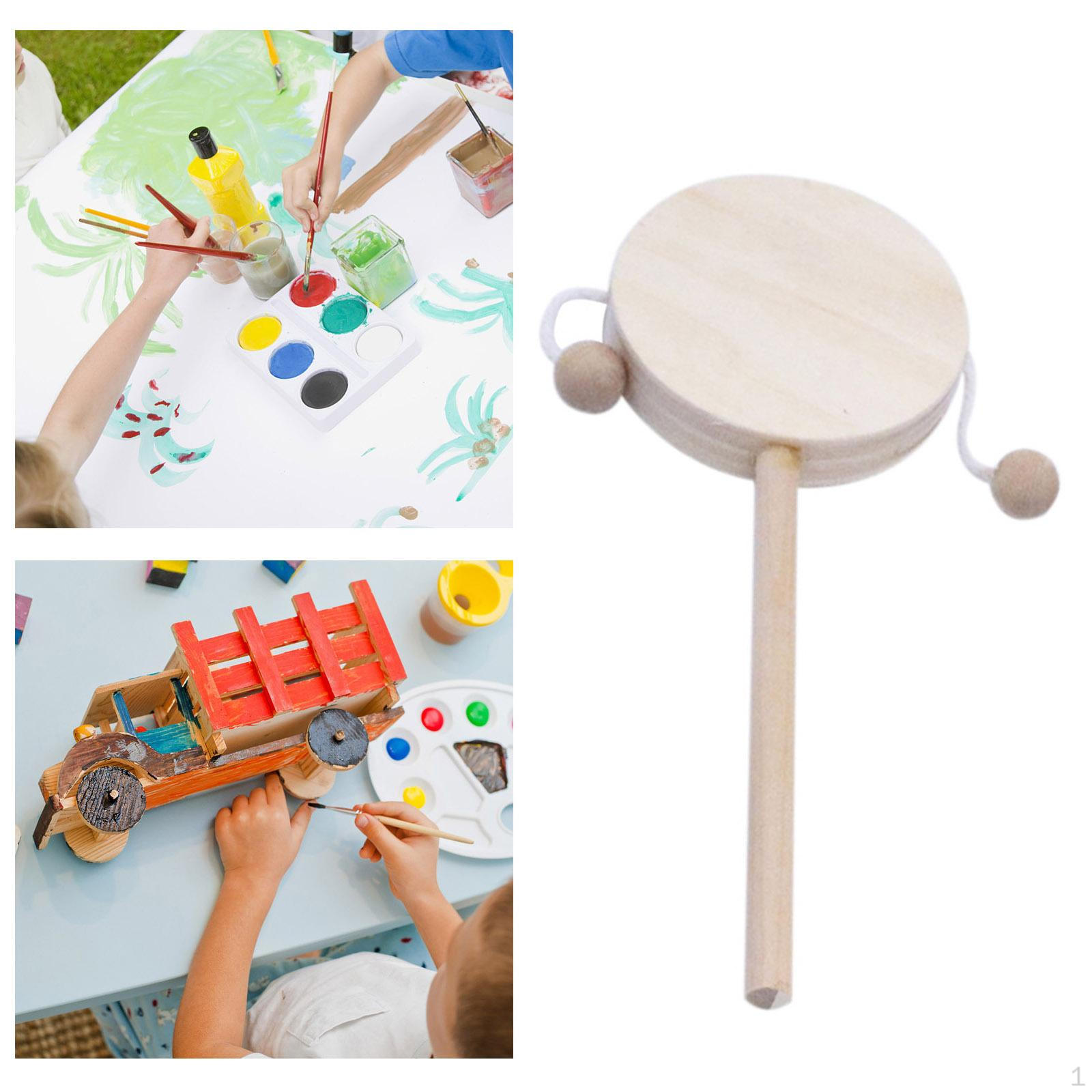 Drum-Shaped Rattle, Unfinished Solid Wood Hand Drum, for craft Solid