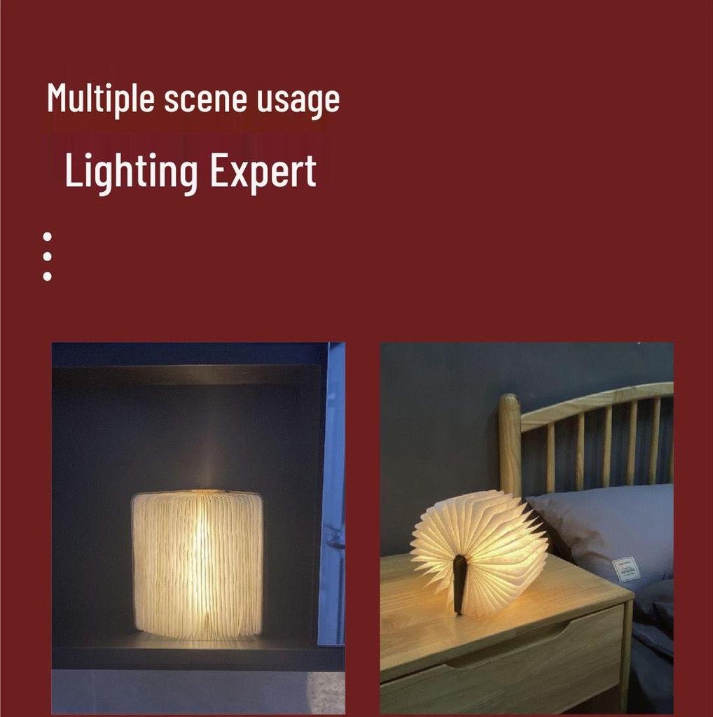 Folding Wooden Book Light: Creative Bedside Wireless Night Lamp