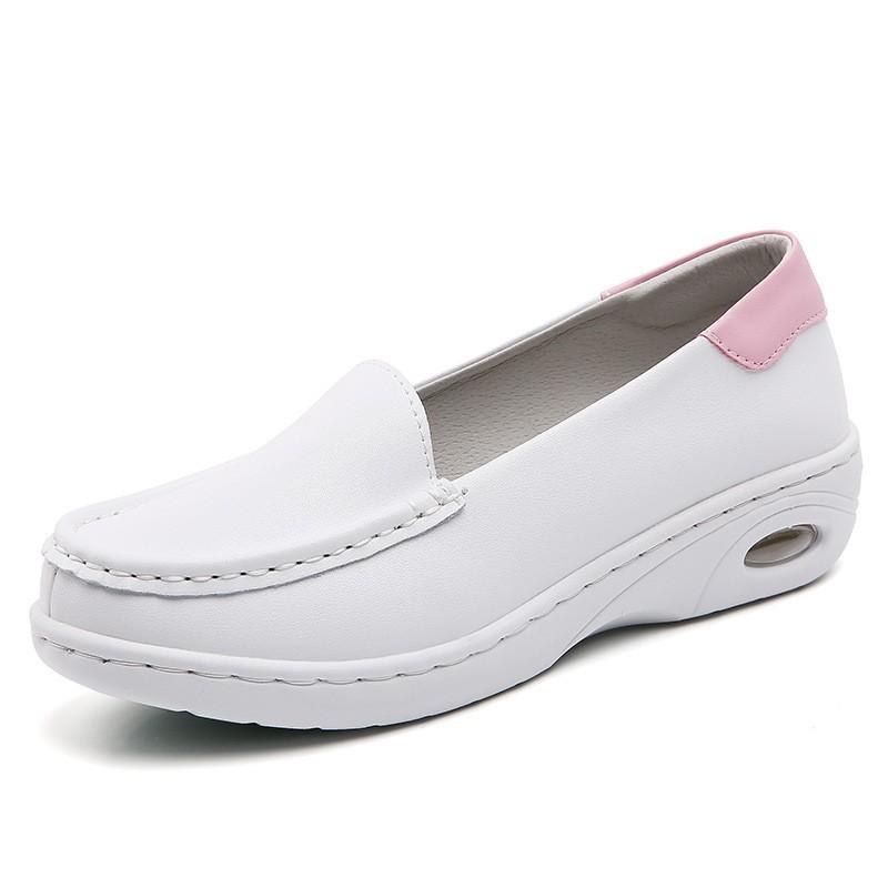 Nurse Shoes Women's Autumn, Autumn and Winter Korean Version Leather Casual Flat-bottomed Air Cushion Nurse Shoes Cotton New White Shoes