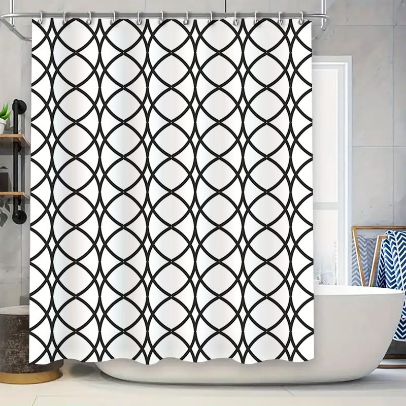 

Black White Geometric Shower Curtain 3D Printed Bathtub Rug Mat Set For Bathrooms Decor Modern Home Textile With Rings Pattern P W60H190(CM)-1 Pcs