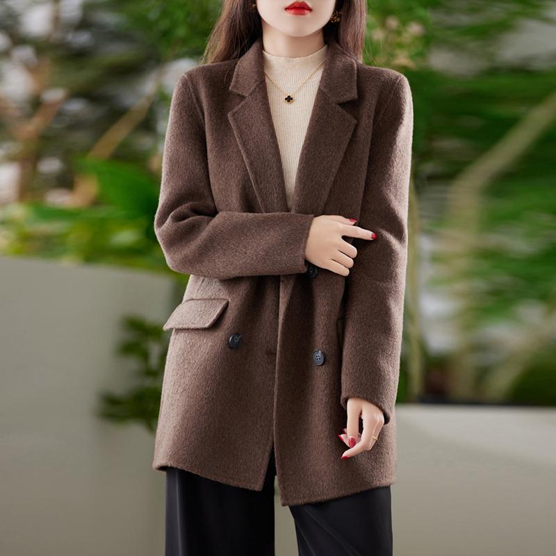Cashmere Women Coat TIDENOVEL Autumn Wool Long Coat Handmade Pea Coat Winter Warm Wool Jacket Overcoat