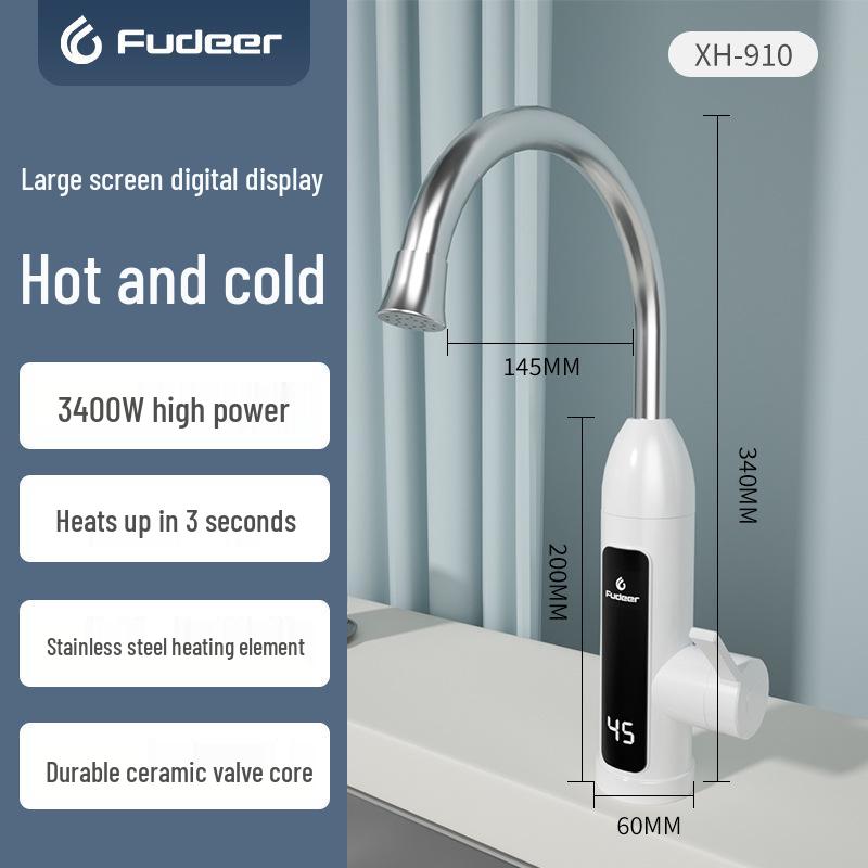 Instant Hot/Cold Dual-Use Electric Water Faucet for Kitchen & Bathroom - Stainless Steel, Instant Heating Plug-in Version