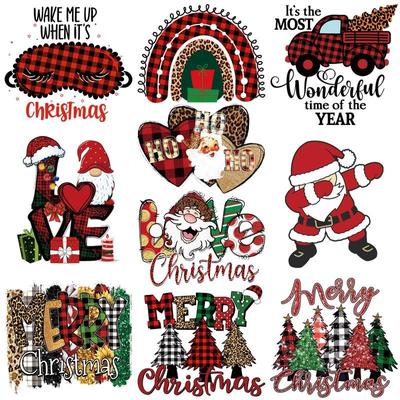 2022 Christmas Thermal Patches DIY Arts Crafts Hoodies Heat Press Appliqued Clothes Stickers DIY Parches Ropa Patch Iron On