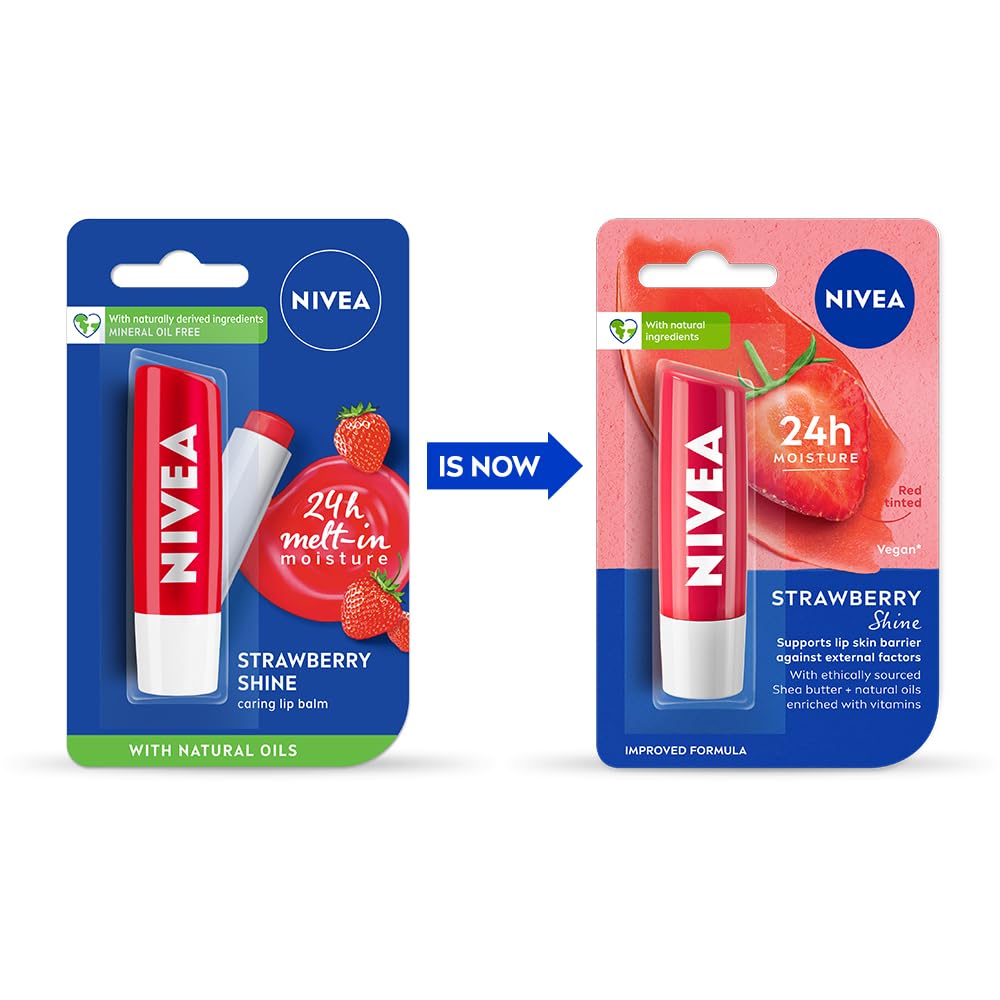 Nivea Strawberry Shine Lip Balm 4.8g | Moisturizing Lip Care With Red Tint For Smooth Glossy Lips | Long-Lasting Hydration & Shine